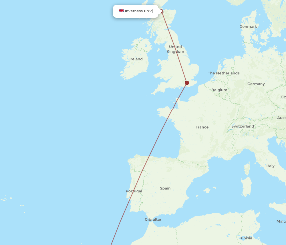 Lanzarote - Inverness route map and flight paths
