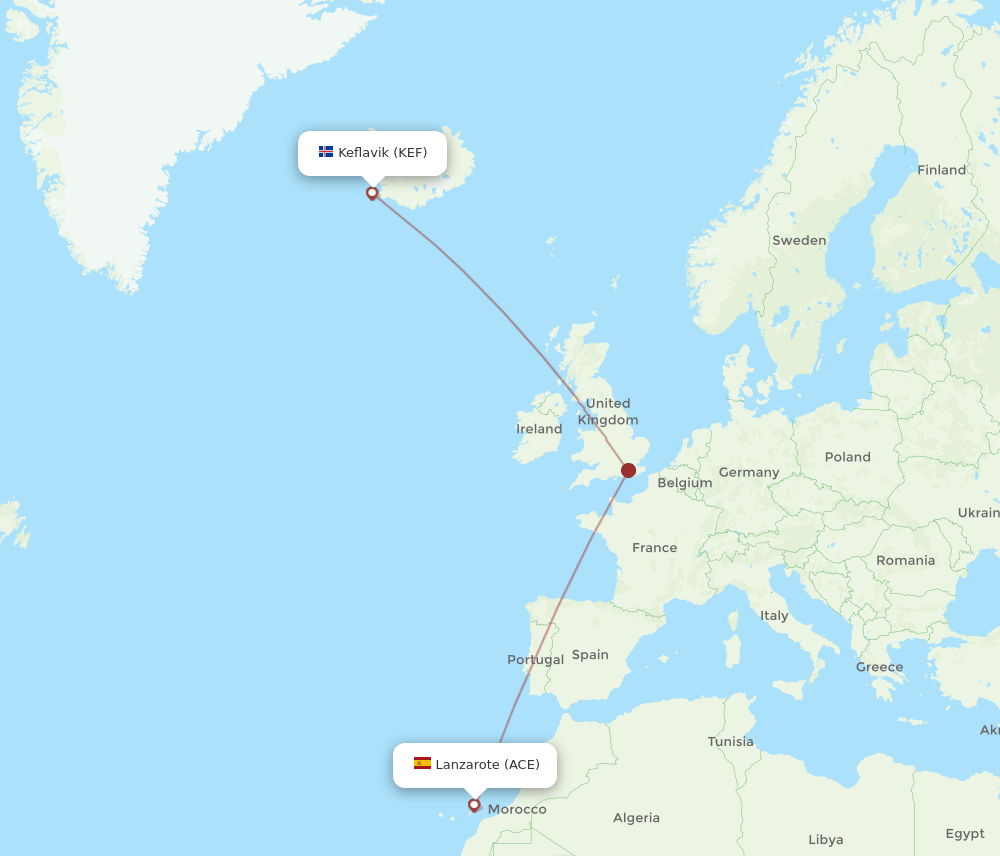 ACE to KEF flights and routes map