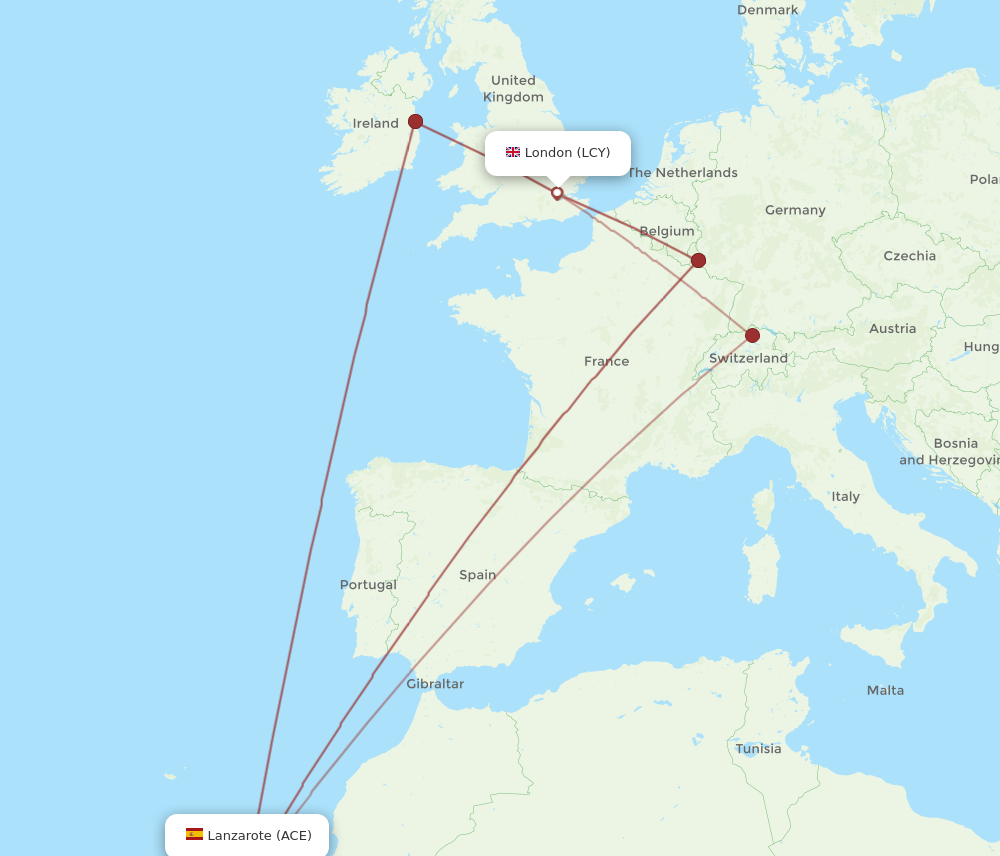 ACE to LCY flights and routes map