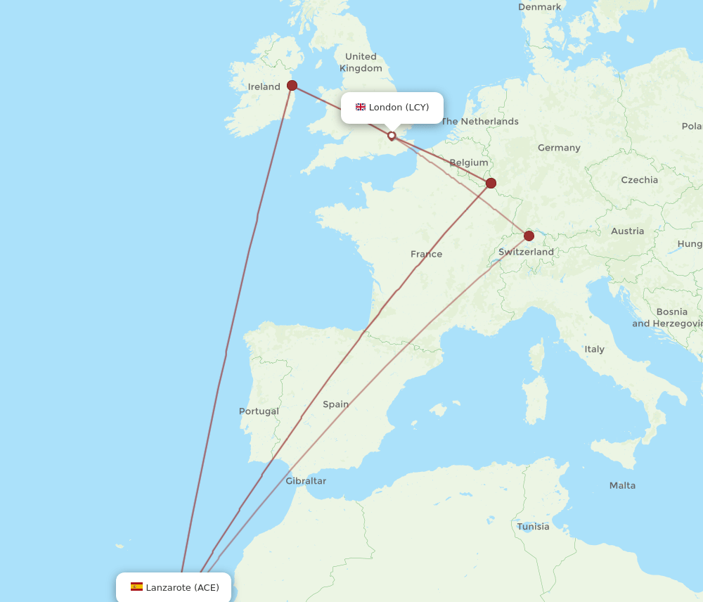 ACE to LCY flights and routes map