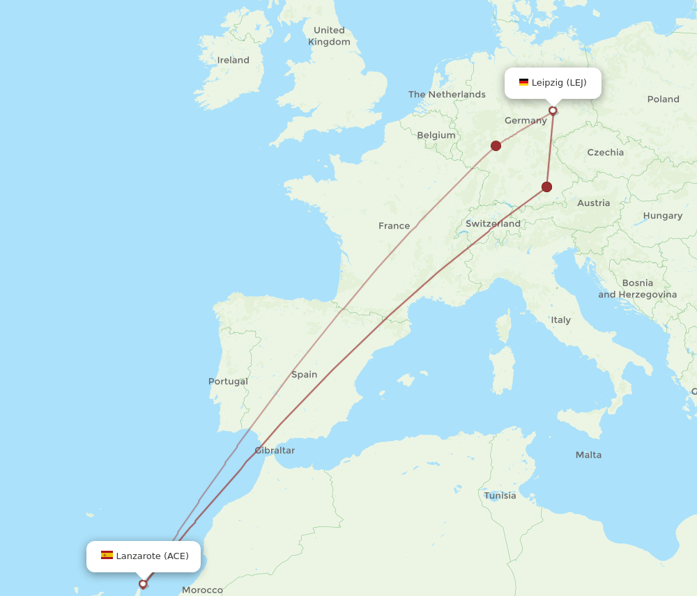 ACE to LEJ flights and routes map