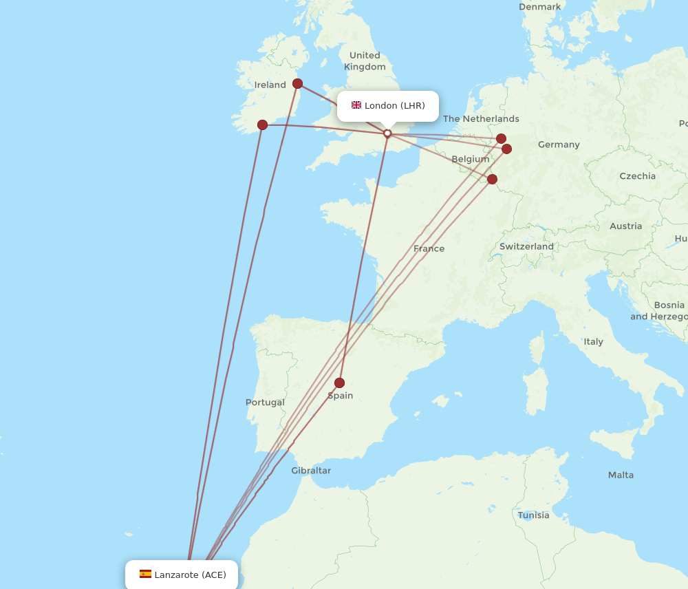 ACE to LHR flights and routes map