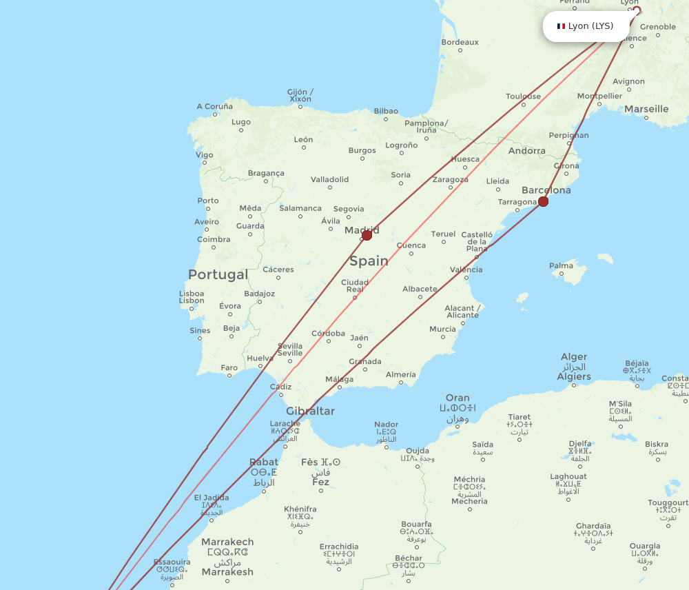 ACE to LYS flights and routes map