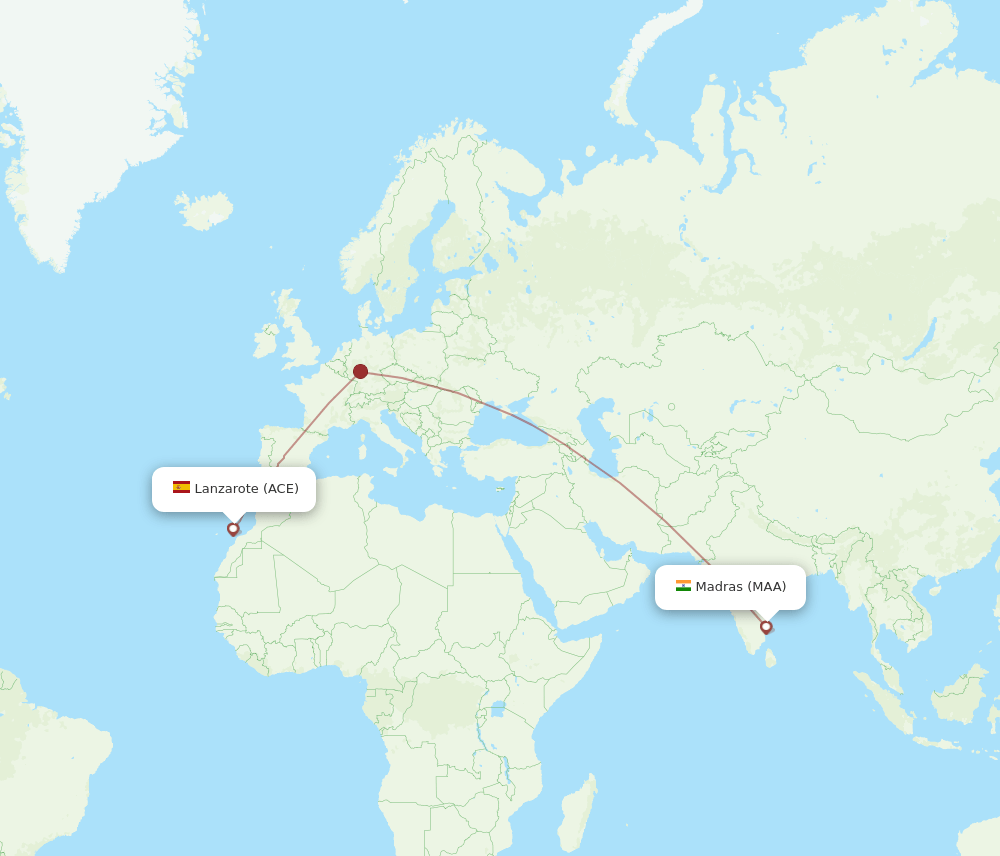 Lanzarote - Chennai route map and flight paths