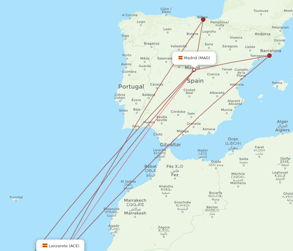 ACE to MAD flights and routes map