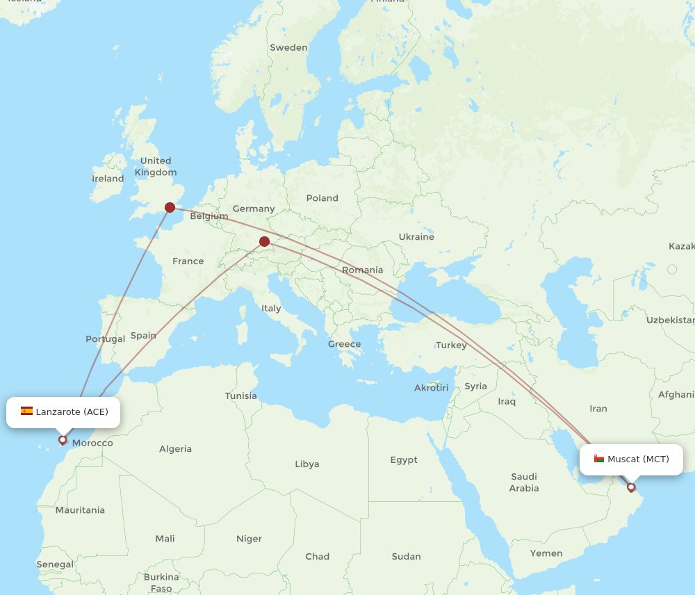 ACE to MCT flights and routes map