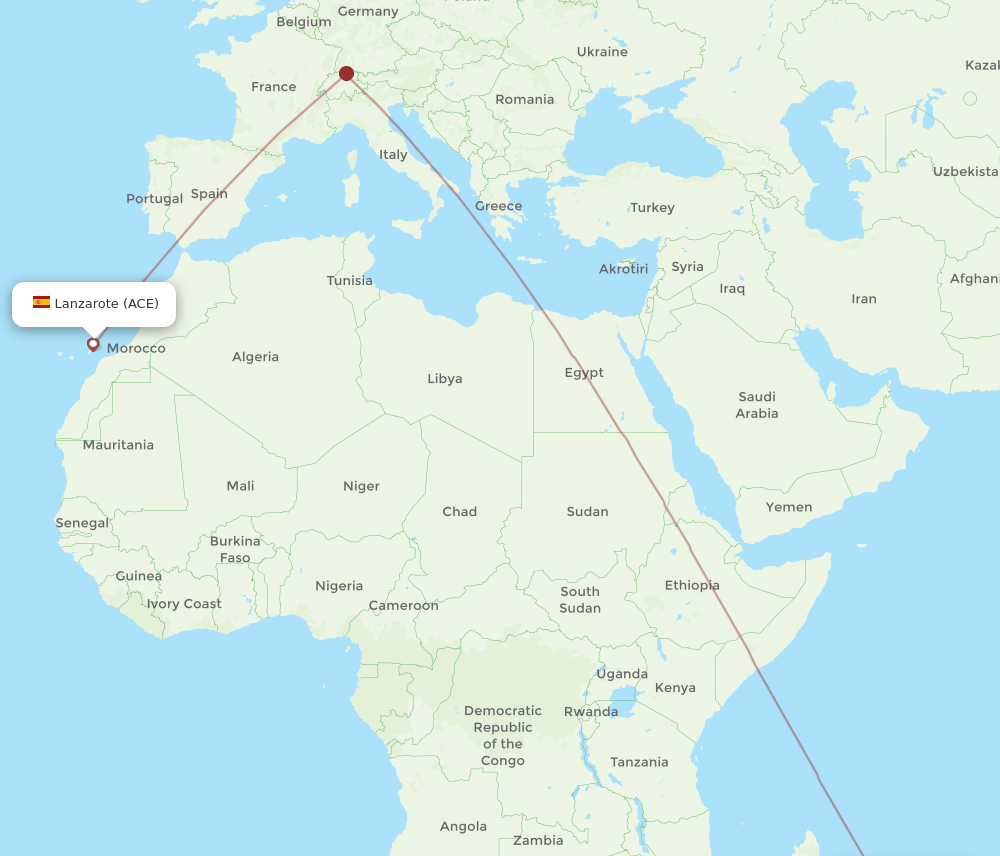 Mauritius - Lanzarote route map and flight paths