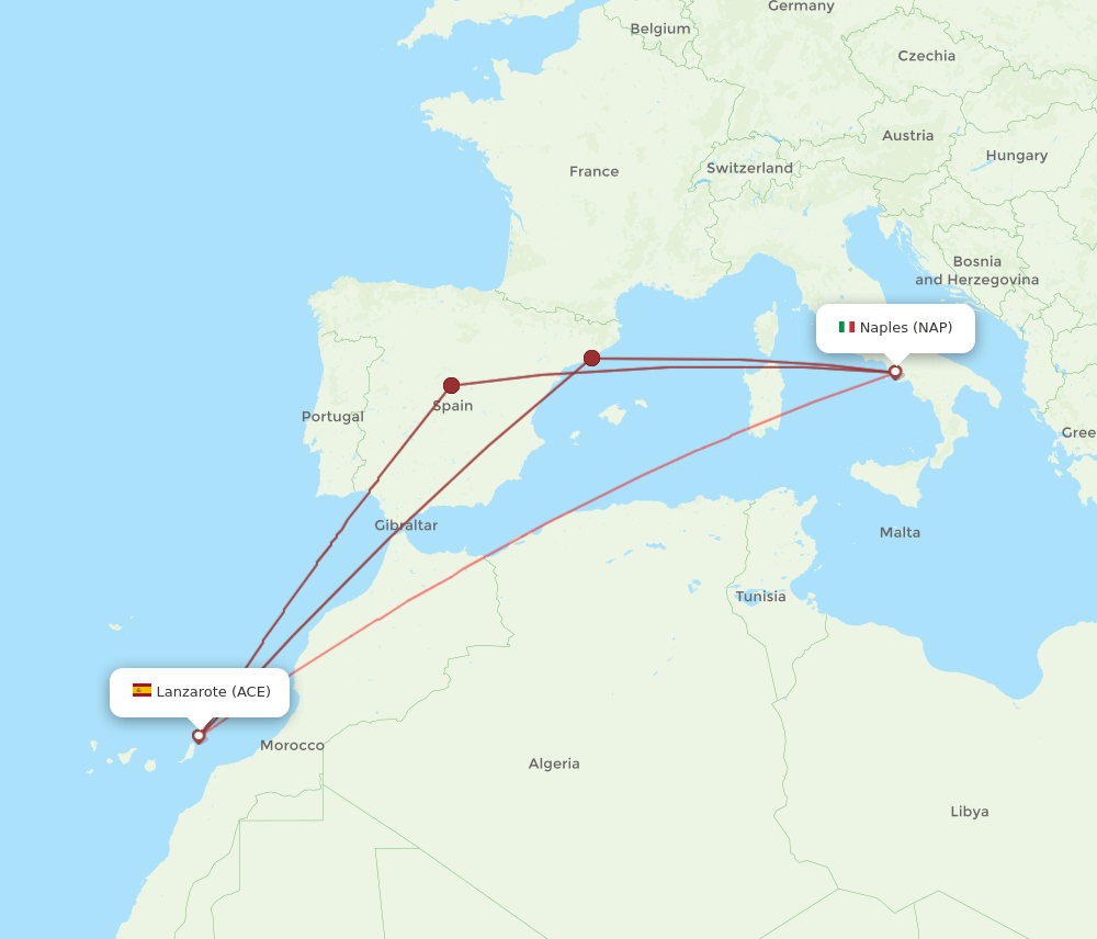 ACE to NAP flights and routes map