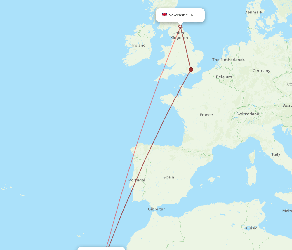 ACE to NCL flights and routes map