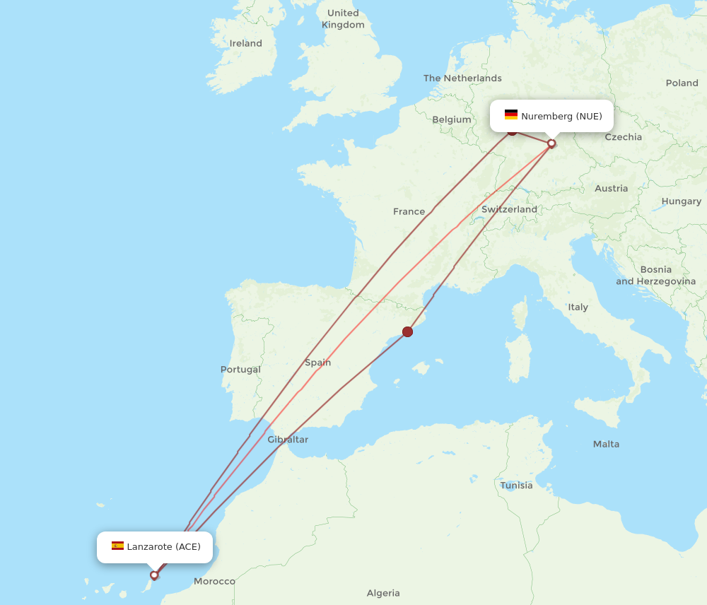 ACE to NUE flights and routes map