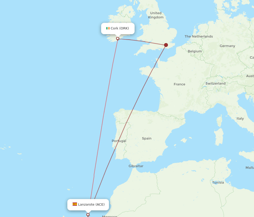 ACE to ORK flights and routes map