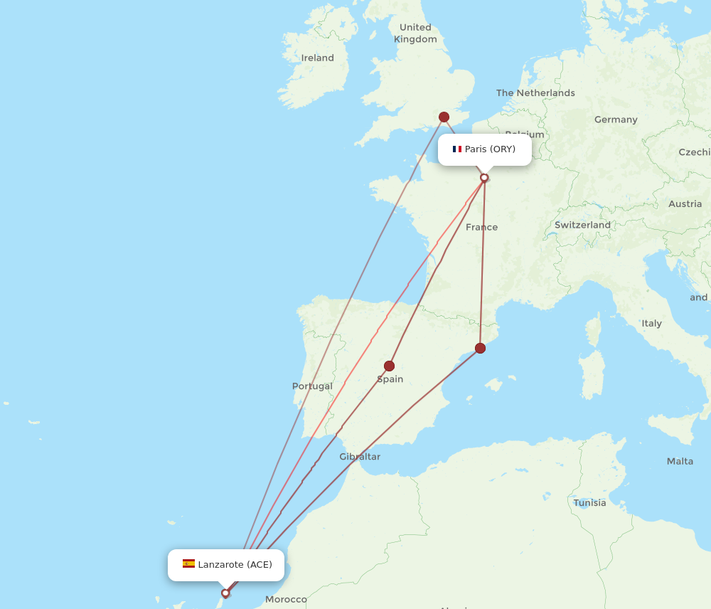 ACE to ORY flights and routes map