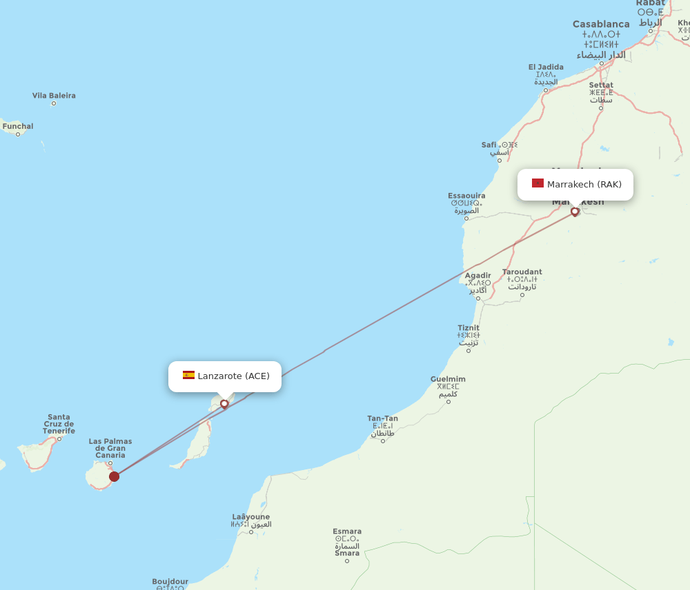 ACE to RAK flights and routes map