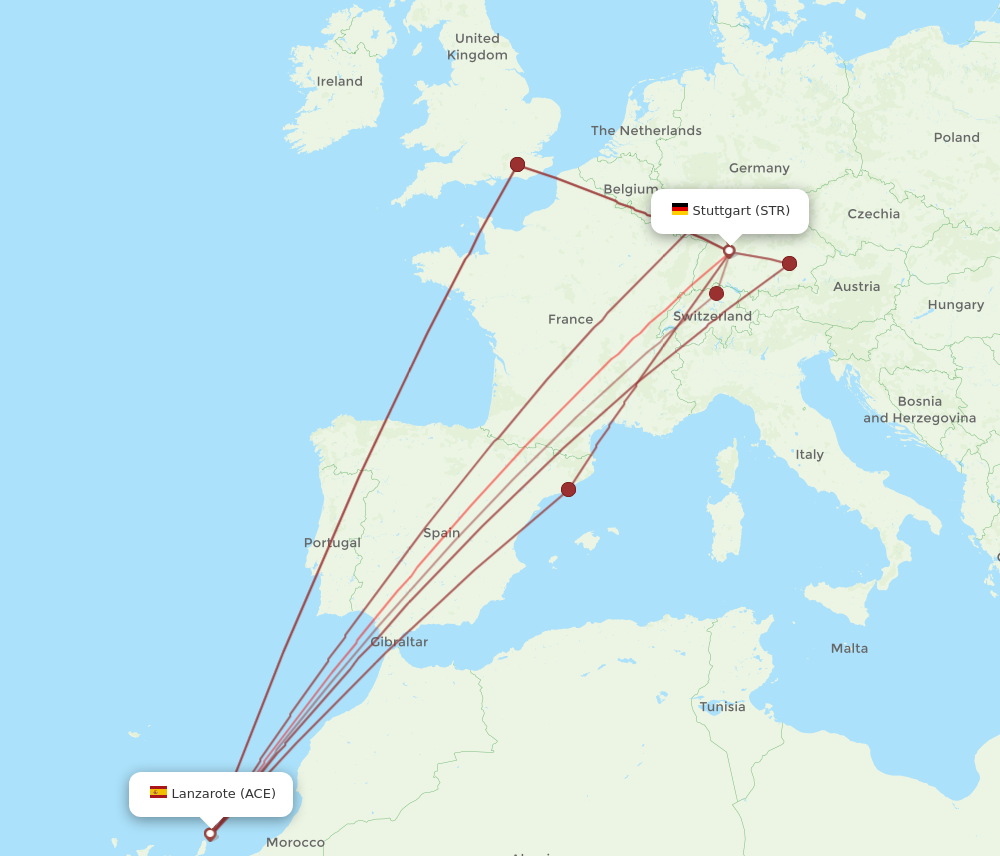 ACE to STR flights and routes map