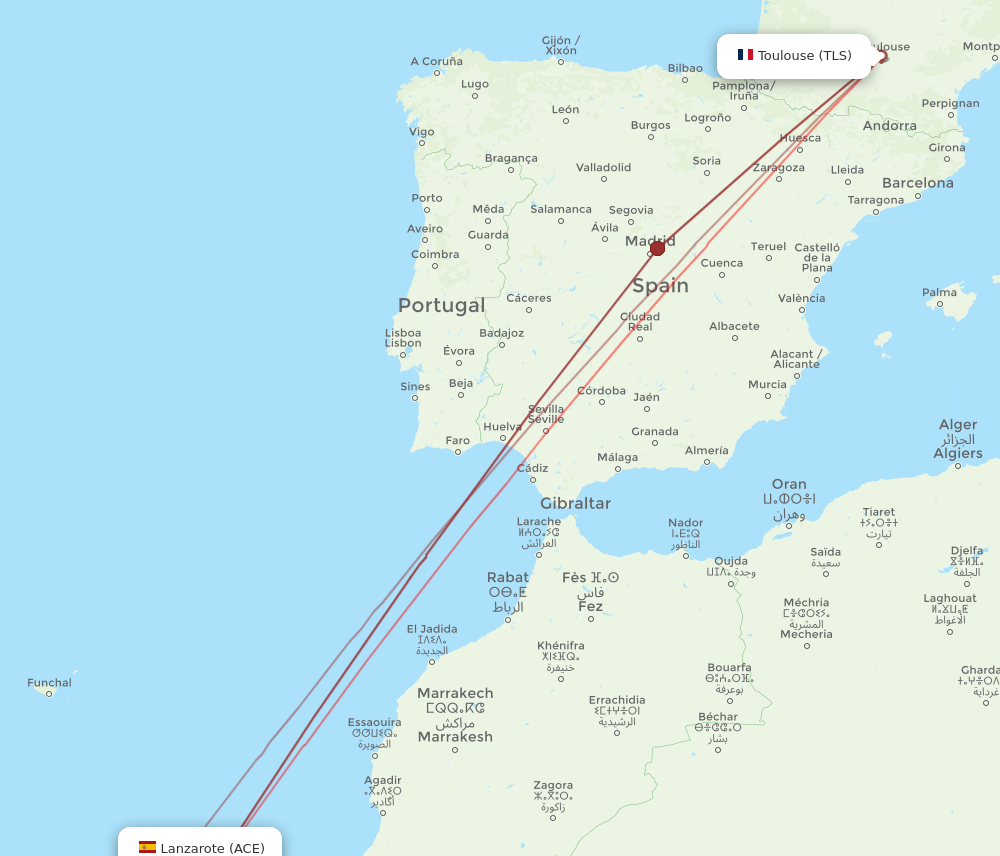 ACE to TLS flights and routes map