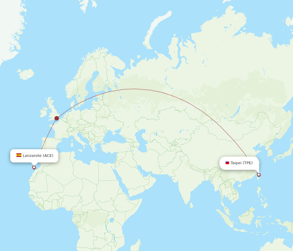 Taipei - Lanzarote route map and flight paths
