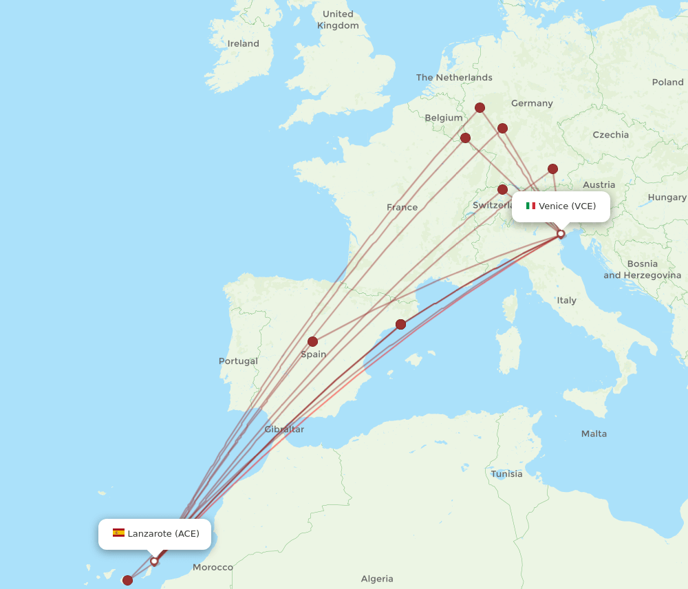 ACE to VCE flights and routes map