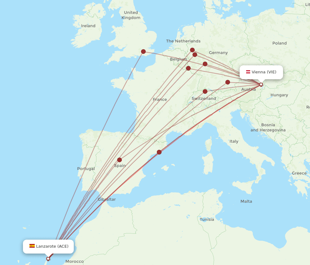 ACE to VIE flights and routes map