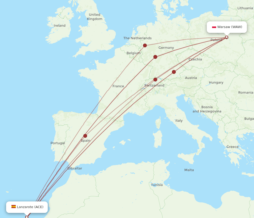 ACE-WAW flight routes