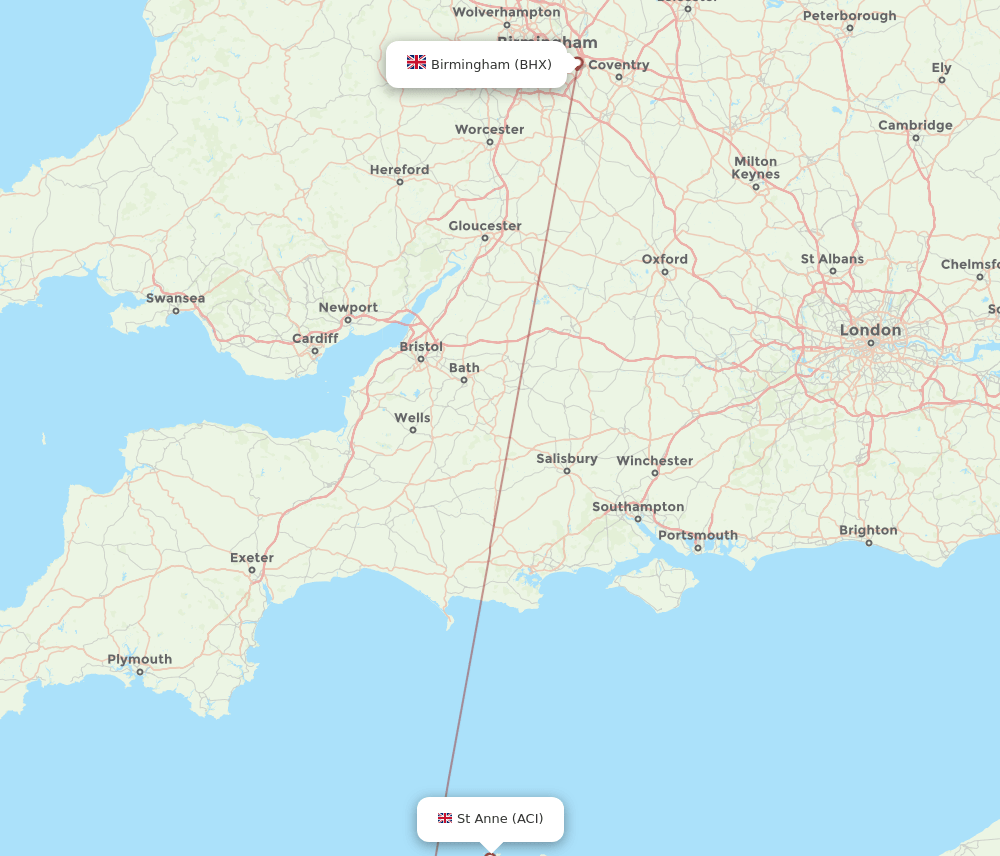 ACI-BHX flight routes