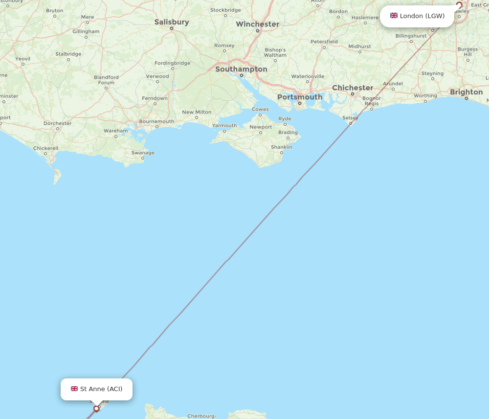 ACI to LGW flights and routes map