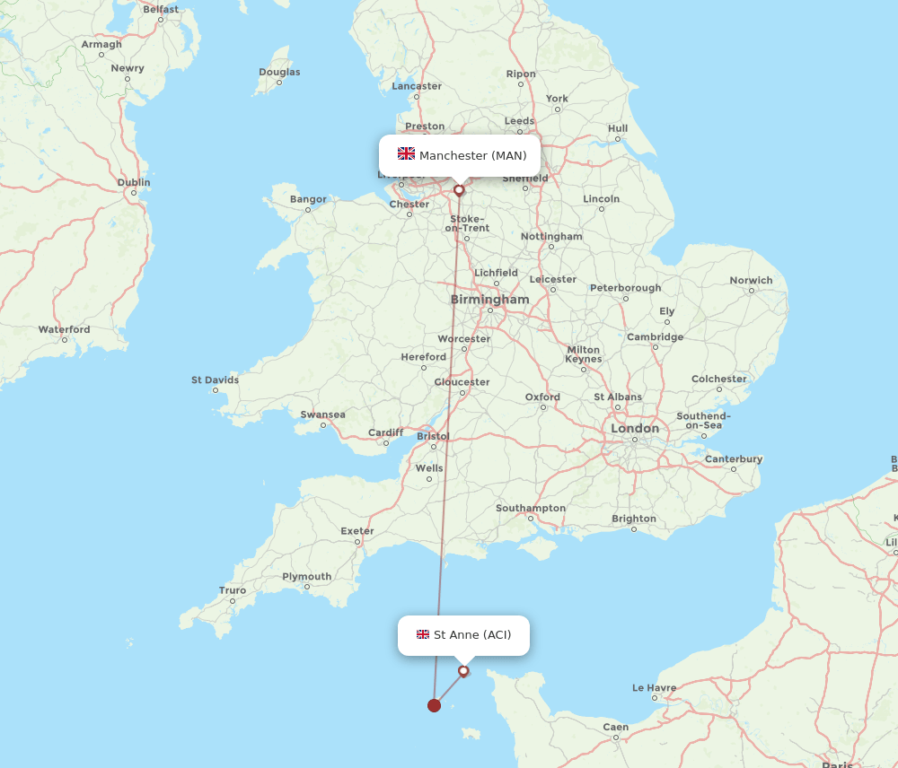 ACI to MAN flights and routes map