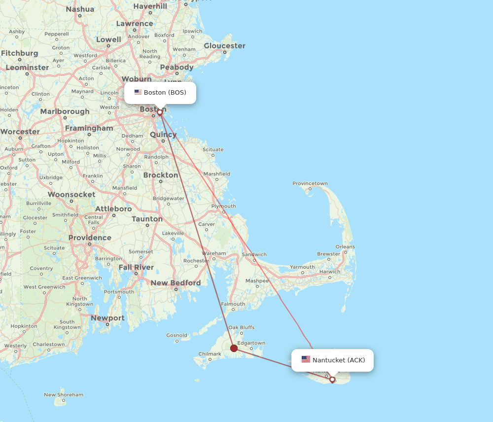 ACK to BOS flights and routes map