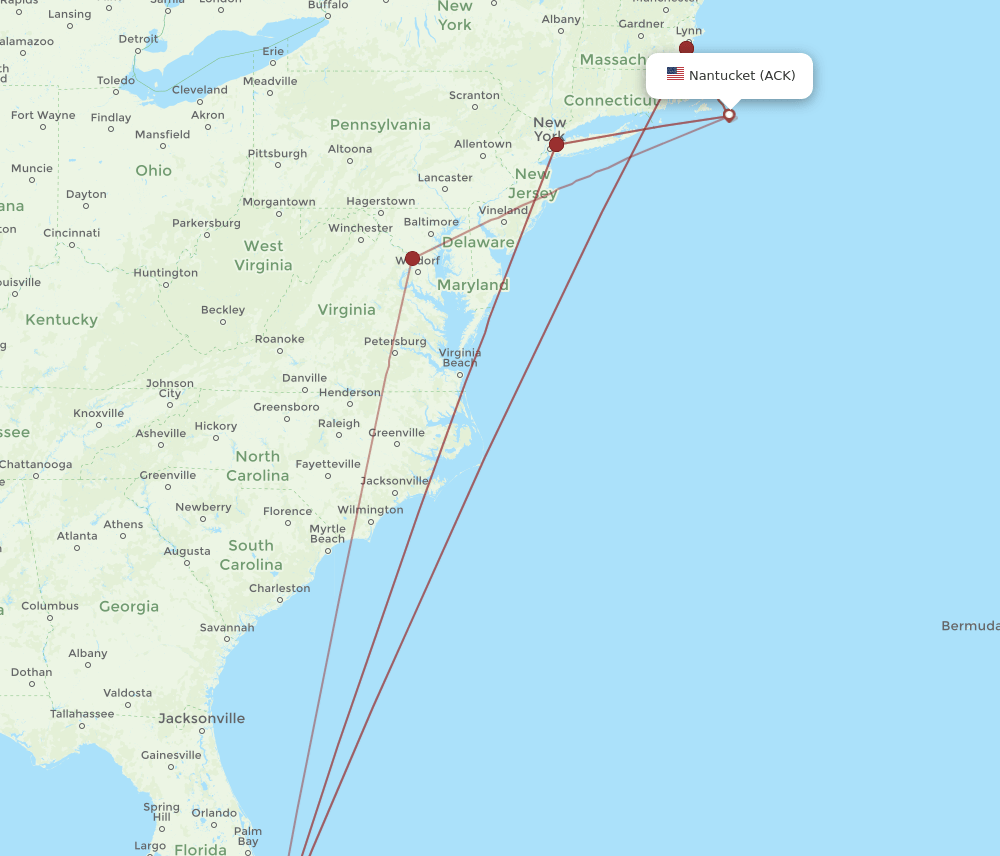 ACK to FLL flights and routes map
