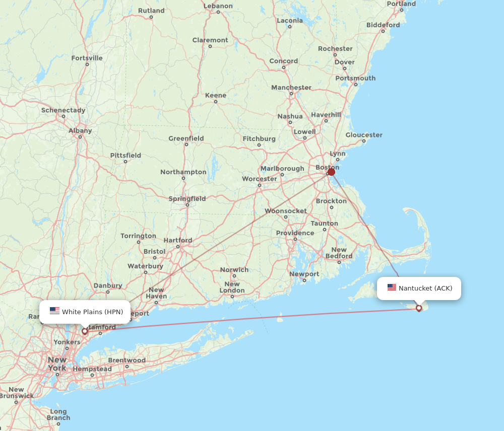 ACK to HPN flights and routes map