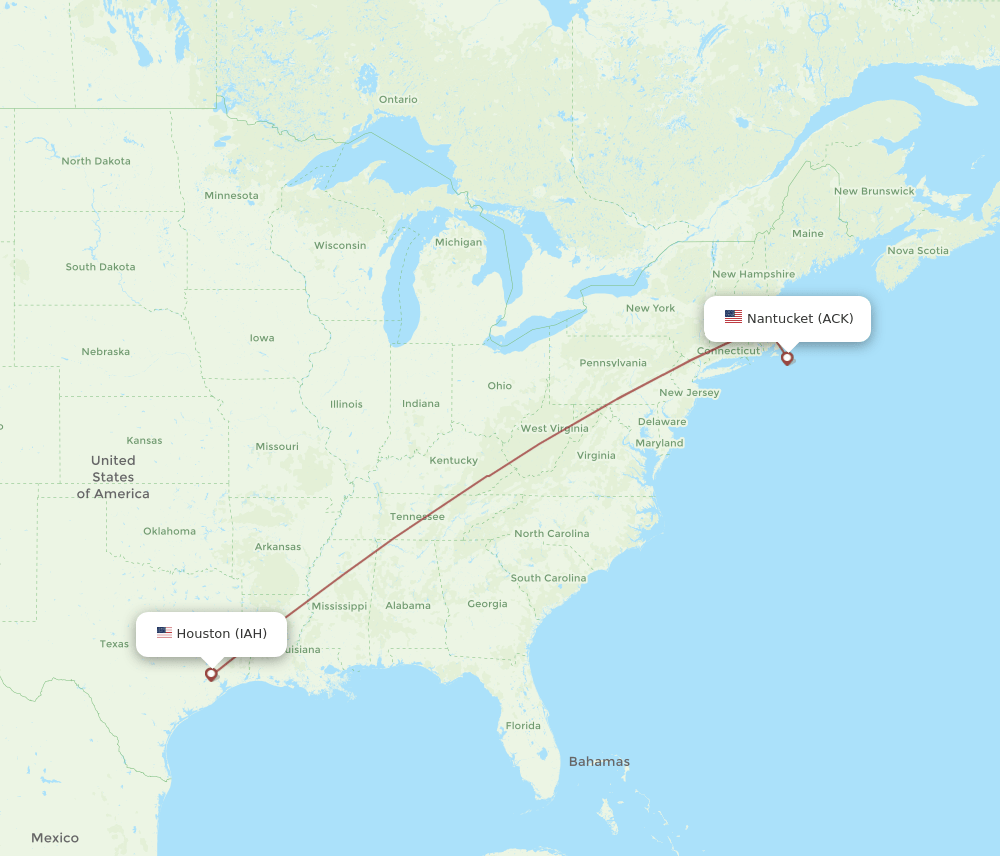 ACK-IAH flight routes