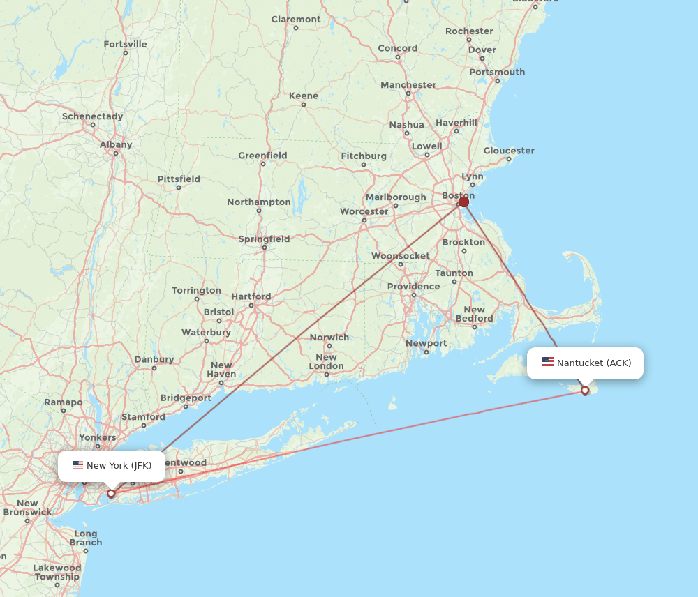 ACK-JFK flight routes