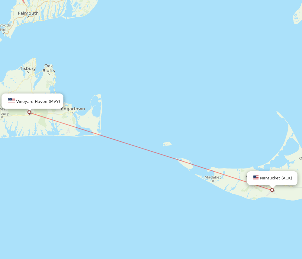 ACK to MVY flights and routes map