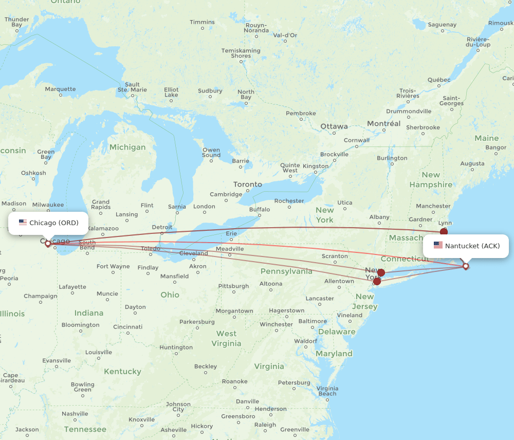 ACK-ORD flight routes