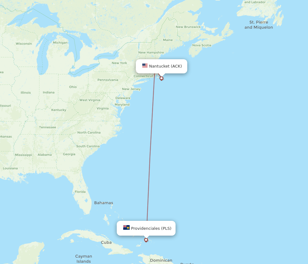 ACK to PLS flights and routes map