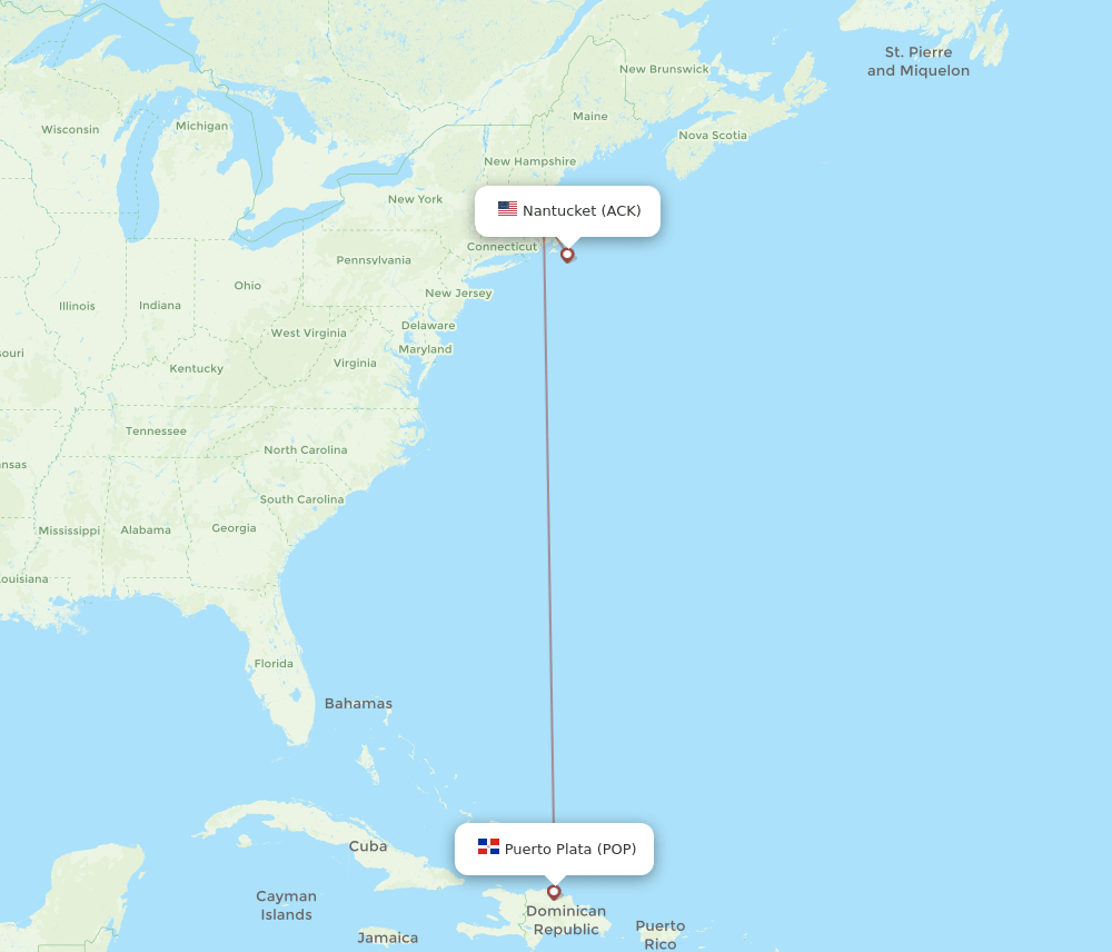 ACK to POP flights and routes map