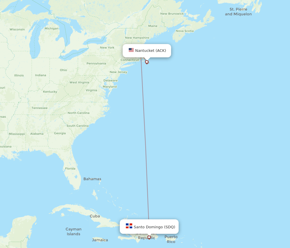 ACK to SDQ flights and routes map
