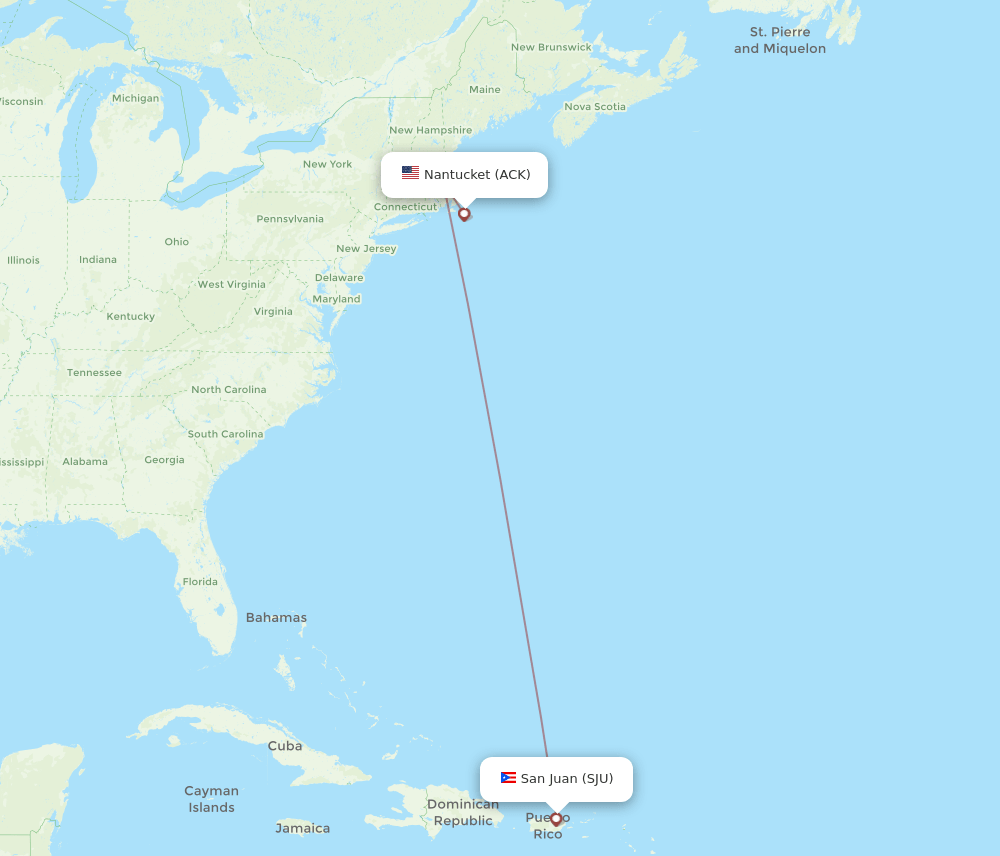 ACK to SJU flights and routes map