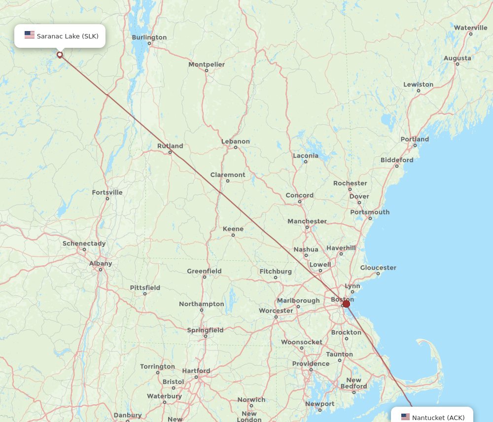 ACK to SLK flights and routes map