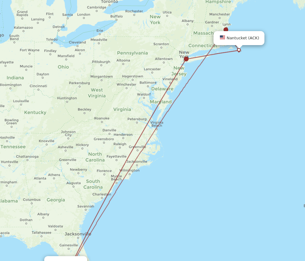 ACK-TPA flight routes