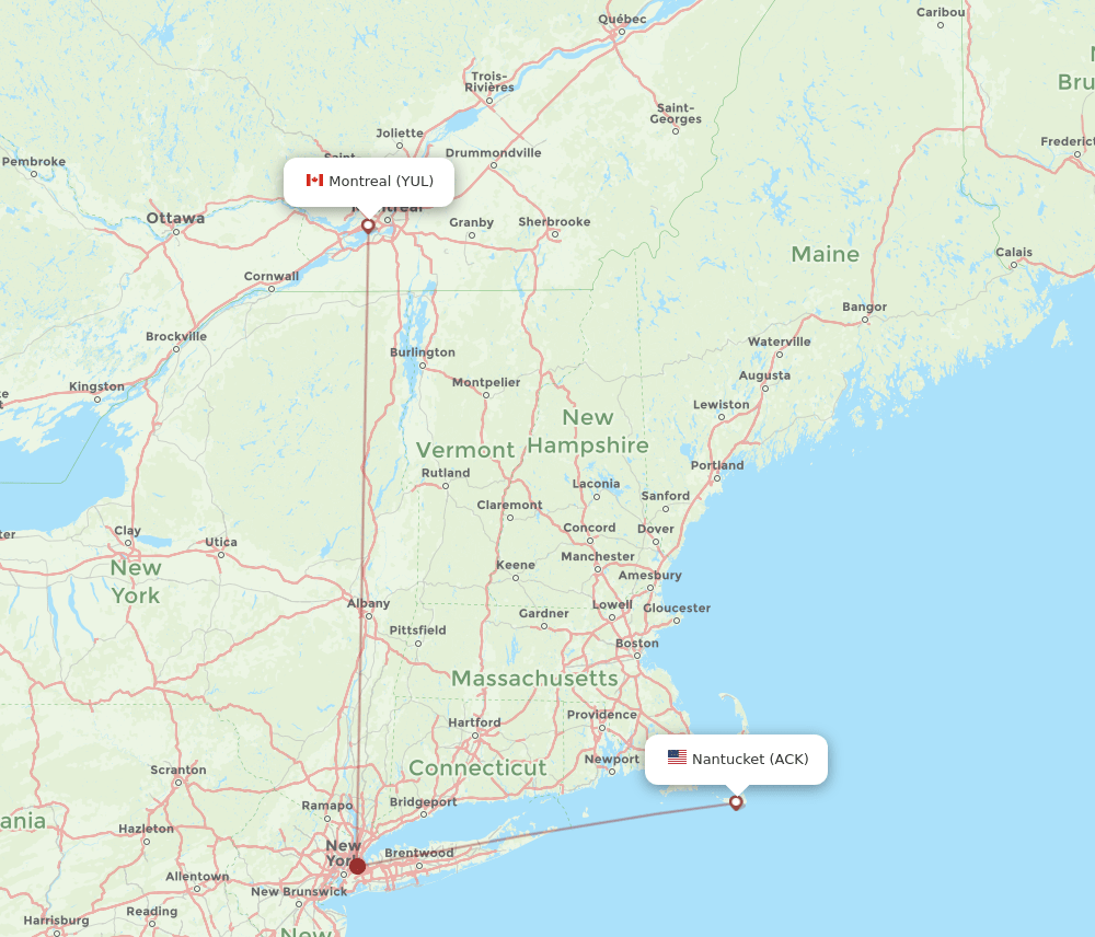ACK-YUL flight routes