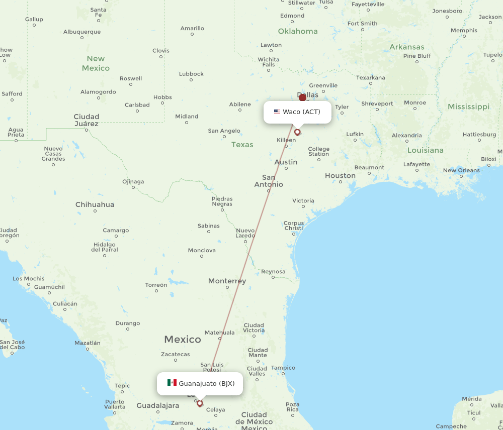 ACT-BJX flight routes