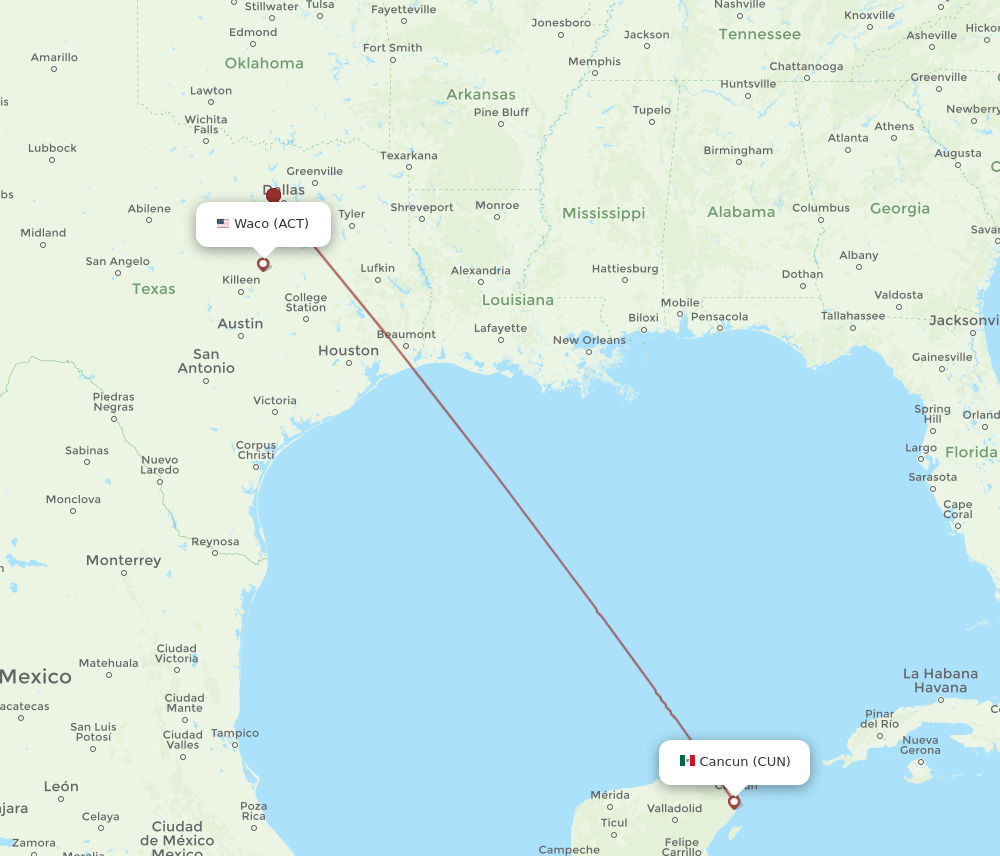 ACT-CUN flight routes