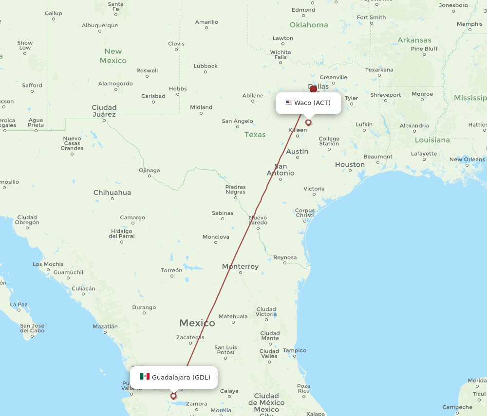 ACT-GDL flight routes