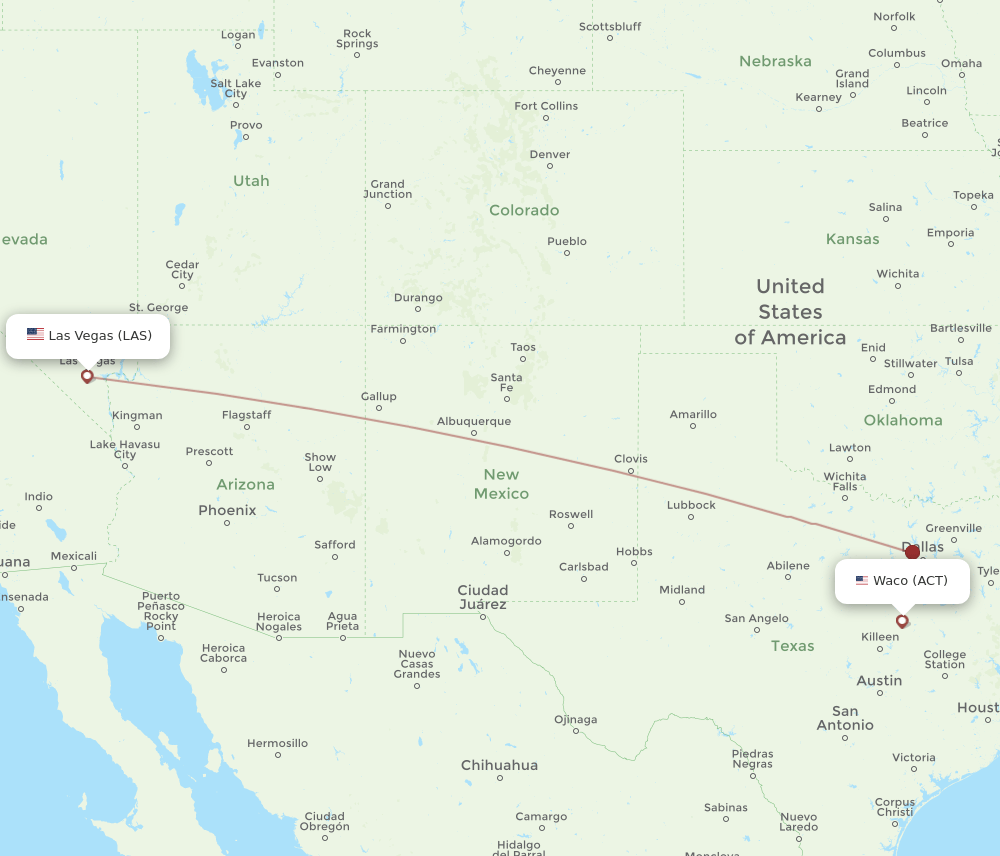 ACT to LAS flights and routes map