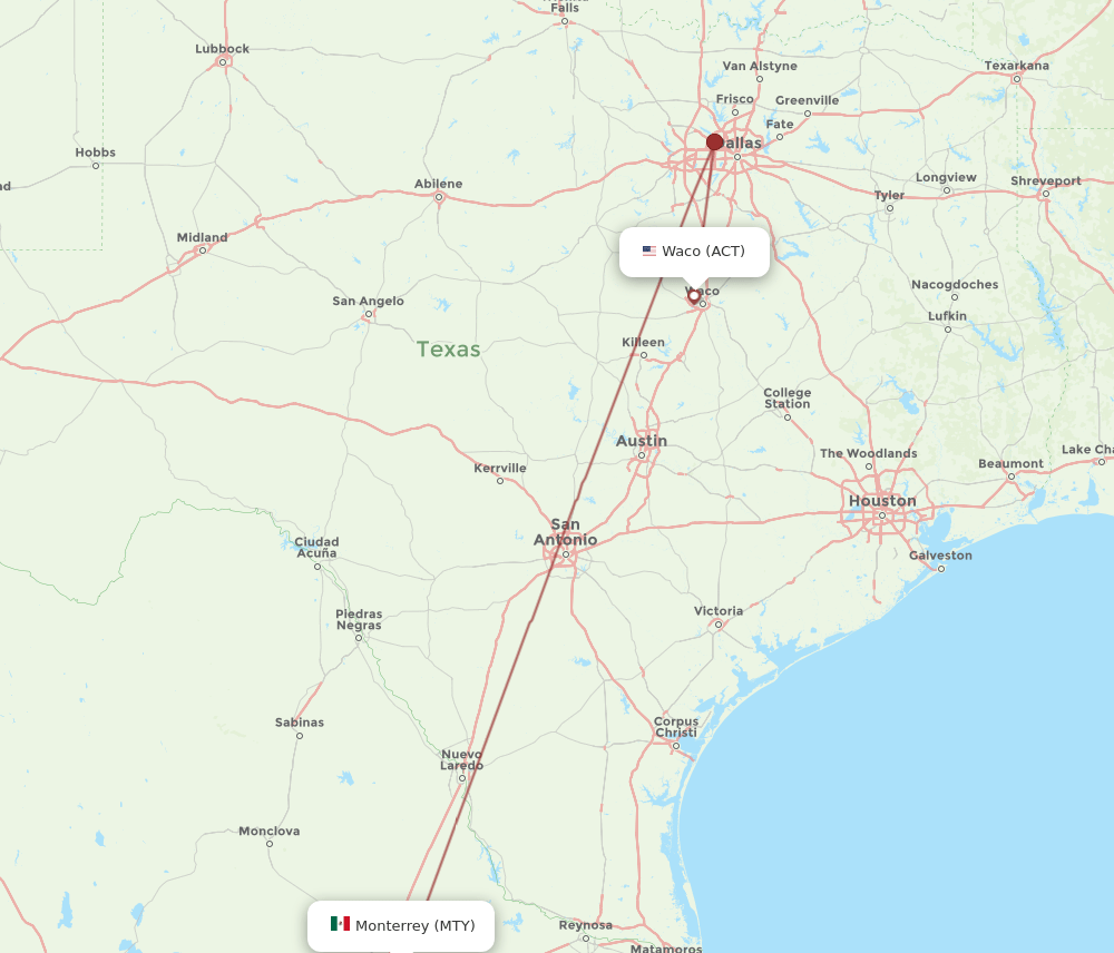 ACT-MTY flight routes