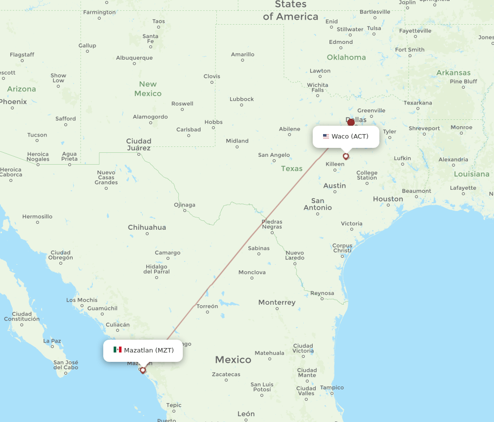 ACT-MZT flight routes