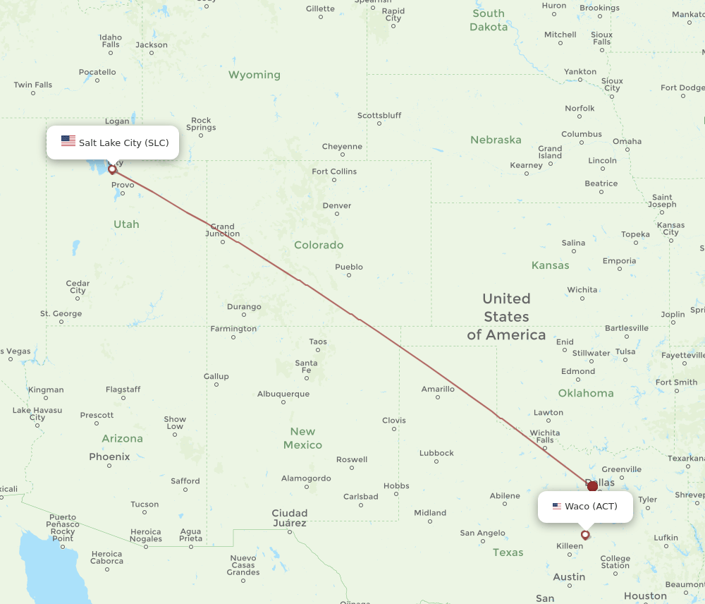 ACT-SLC flight routes
