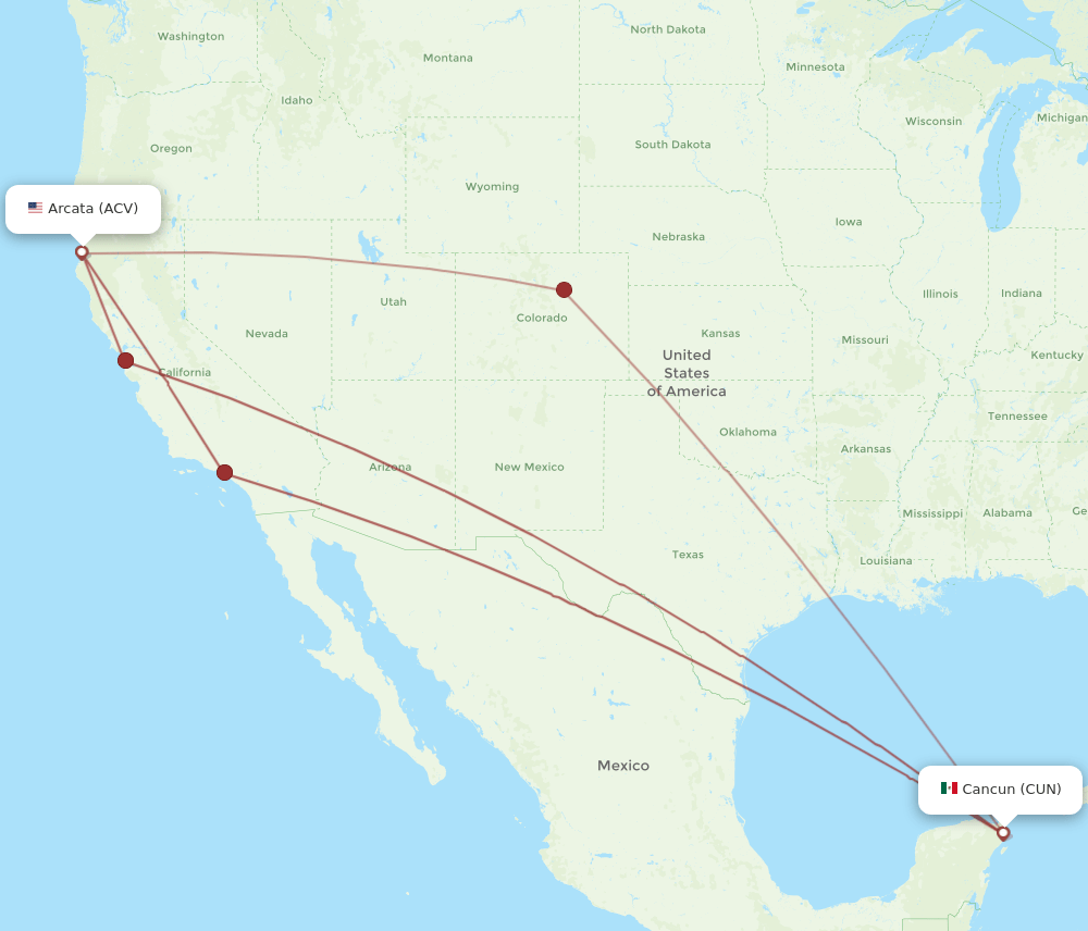 ACV-CUN flight routes