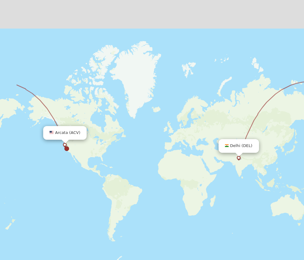 ACV to DEL flights and routes map