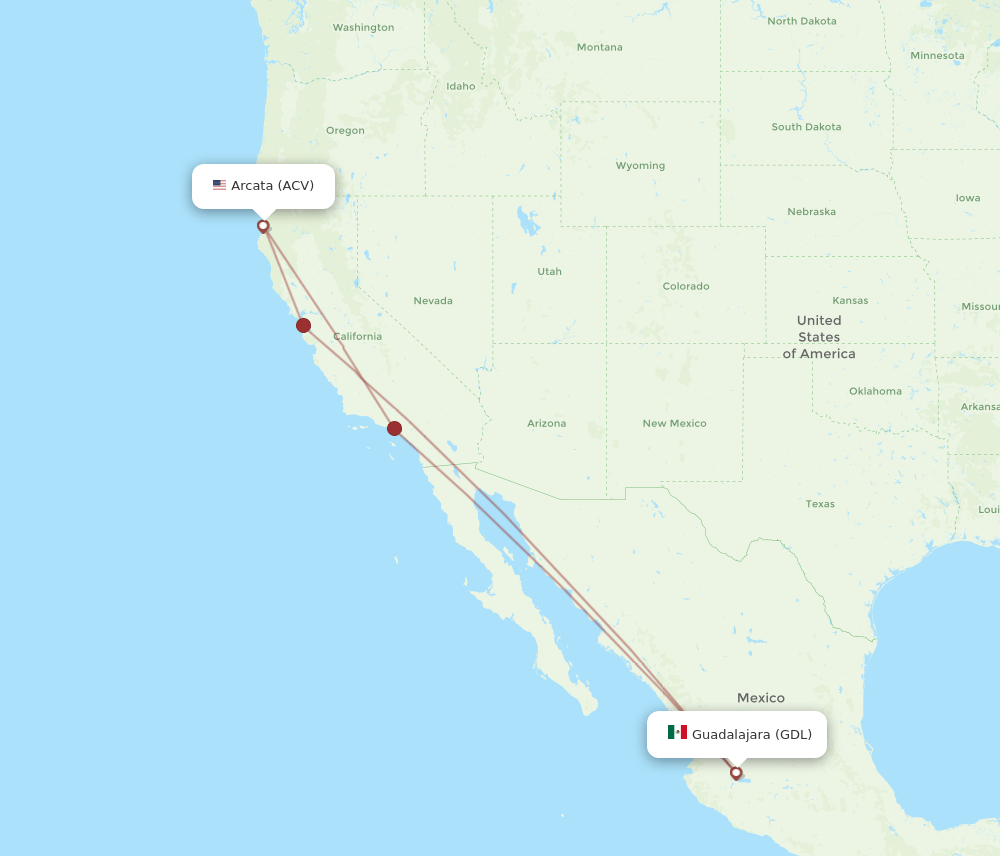 ACV-GDL flight routes
